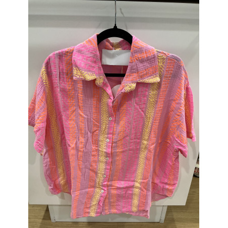 Chemise gaze de coton ibiza rose fluo