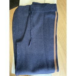 Pantalon large maille bleu et camel