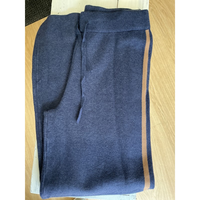 Pantalon large maille bleu et camel