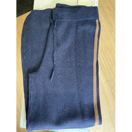 Pantalon large maille bleu et camel