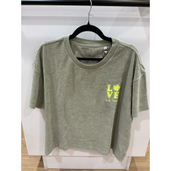 T-shirt éponge kaki love le touquet jaune fluo