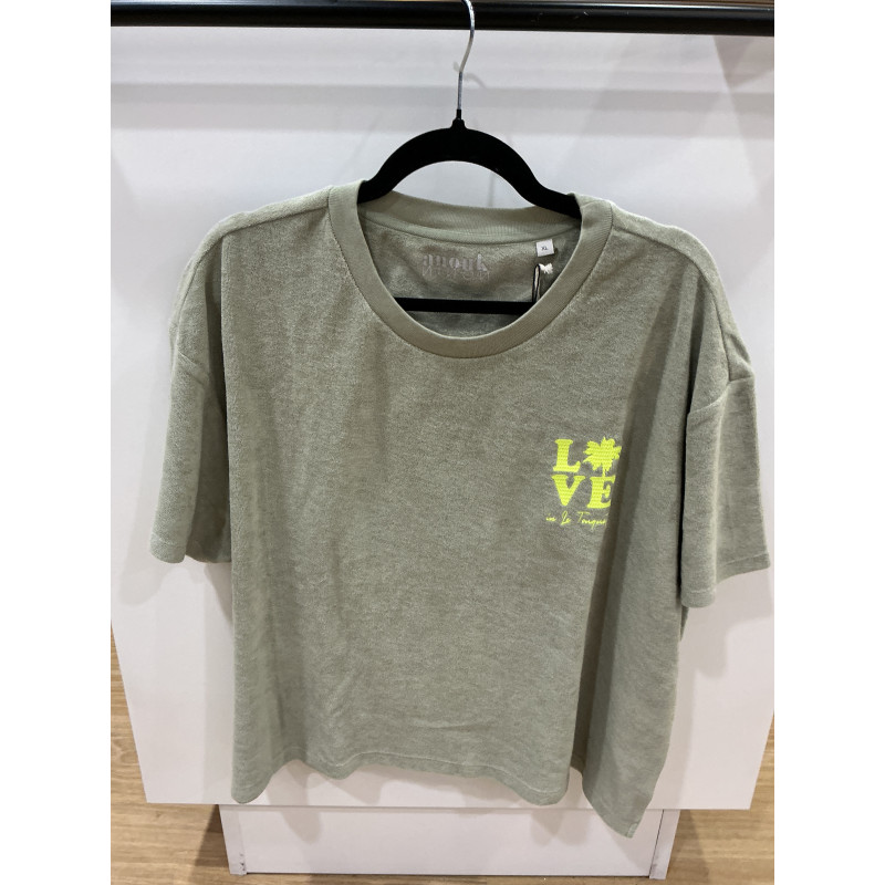 T-shirt éponge kaki love le touquet jaune fluo
