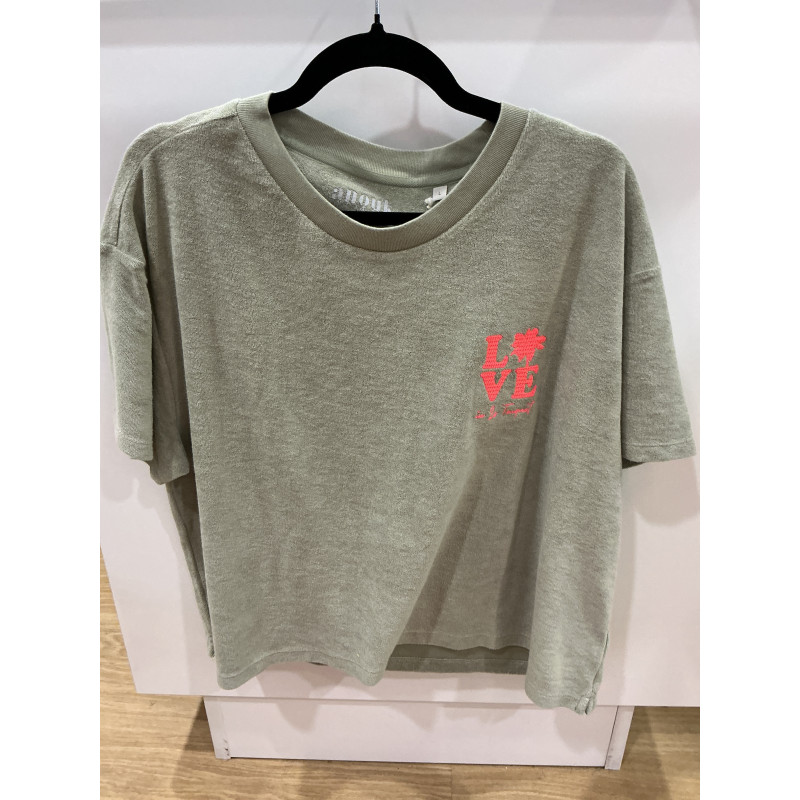 T-shirt éponge kaki love le touquet rose