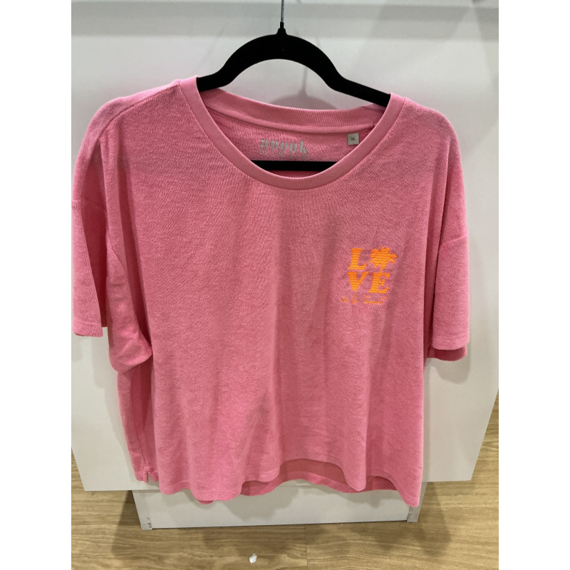 T-shirt éponge rose Love le touquet orange