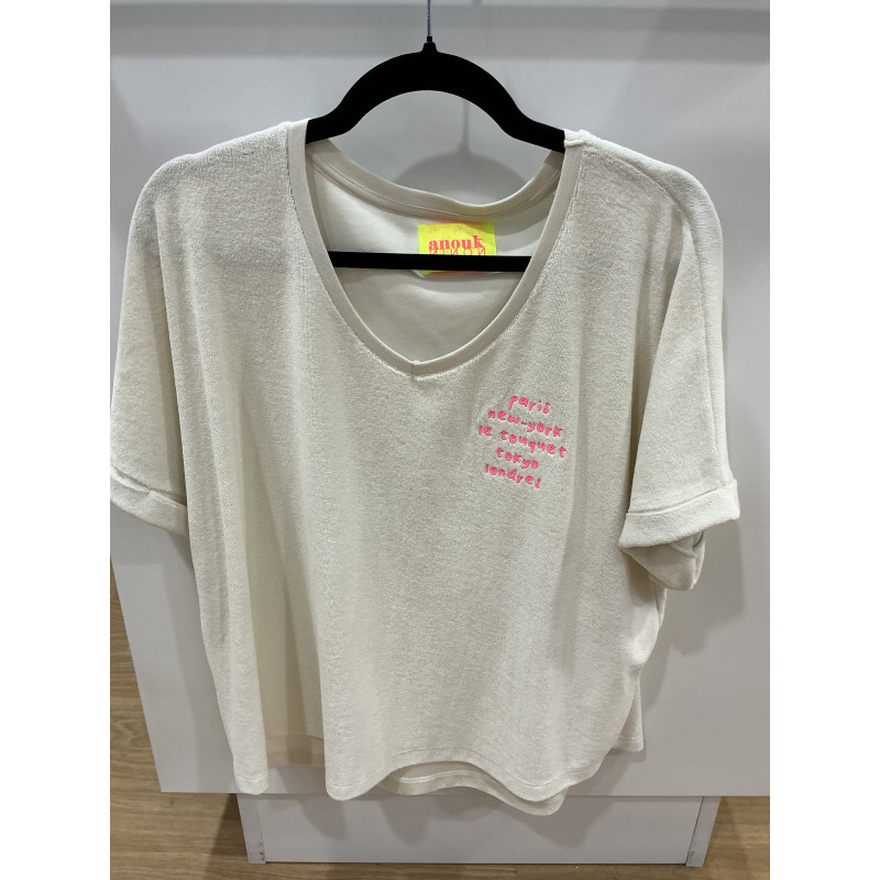T-shirt col V éponge écru le touquet