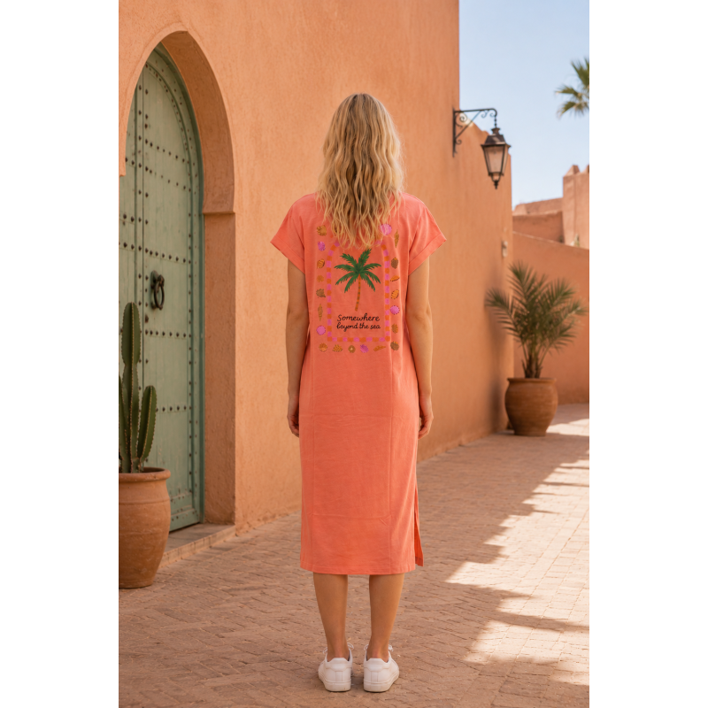 Robe t-shirt palmier orange