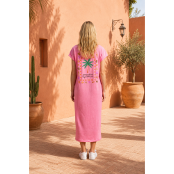 Robe t-shirt palmier rose
