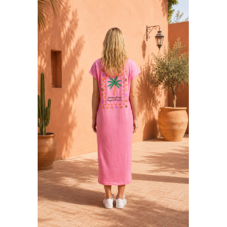 Robe t-shirt palmier rose