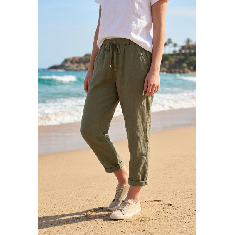 Pantalon en lin kaki