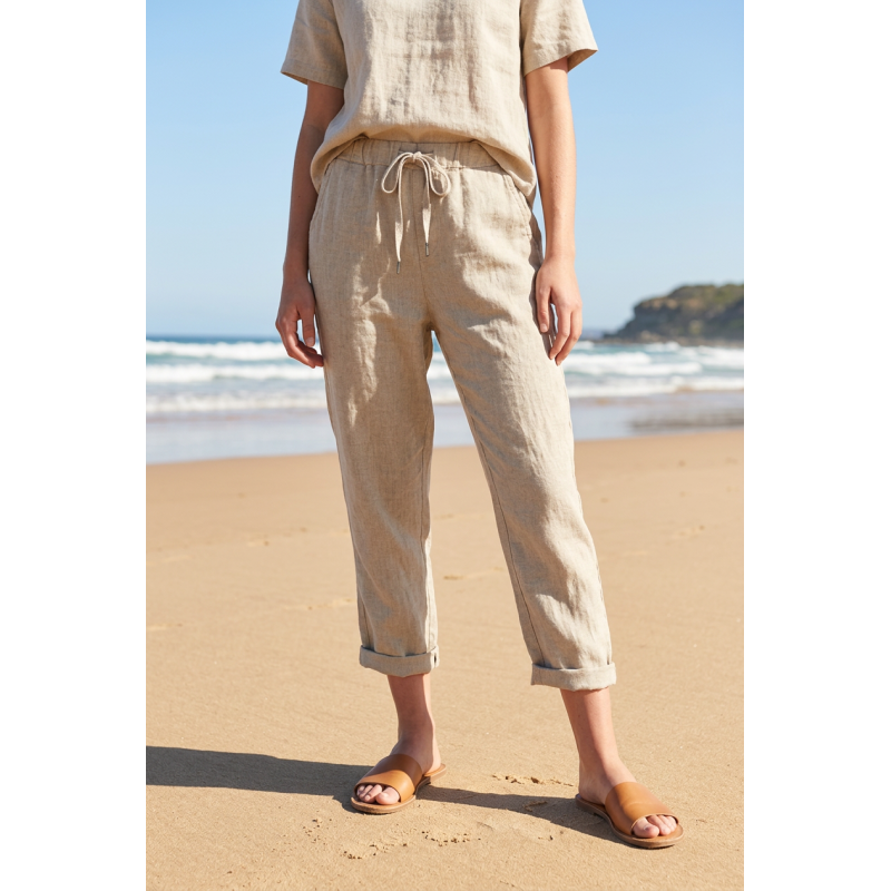 Pantalon en lin beige foncé