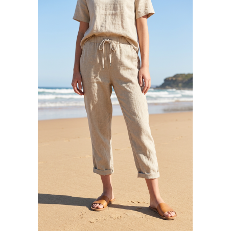 Pantalon en lin beige foncé