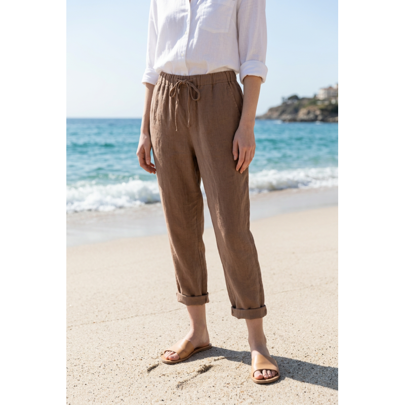 Pantalon en lin camel