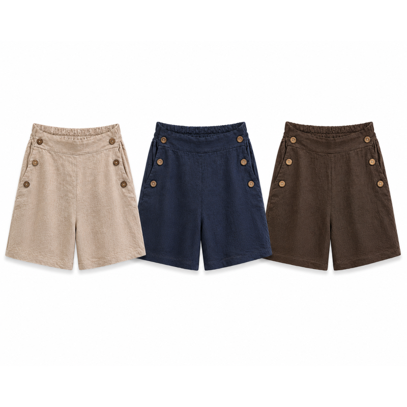 Short en lin bouton