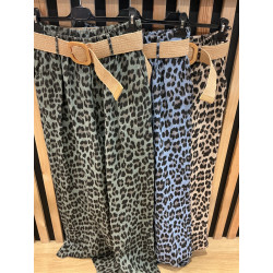 Pantalon large en lin leopard