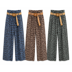 Pantalon large en lin leopard