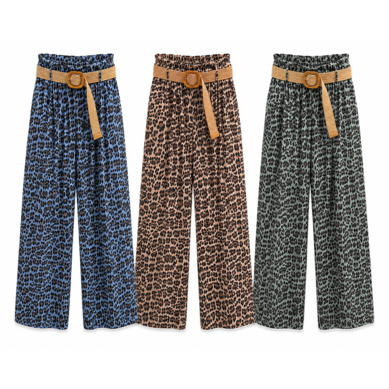 Pantalon large en lin leopard