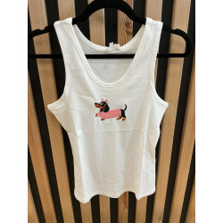 Debardeur teckel noir pull rose