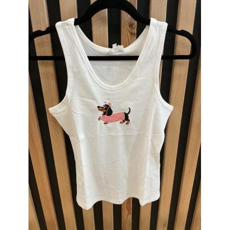 Debardeur teckel noir pull rose