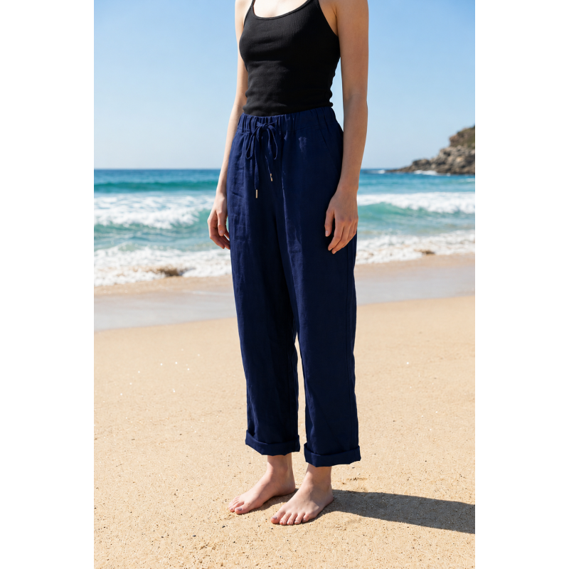 Pantalon en lin marine