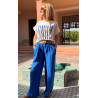 Pantalon large lin ceinture