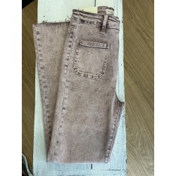 Jeans flared 7/8 poches plaquées rose délavé