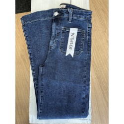 Jeans long large poches plaquées bleu foncé