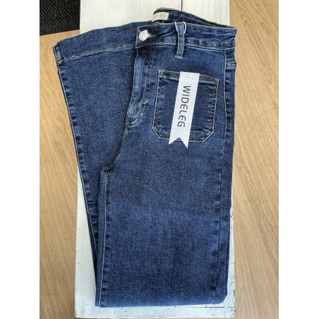 Jeans long large poches plaquées bleu foncé