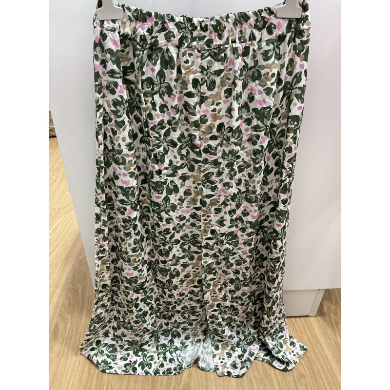 Jupe fleurs vert et rose