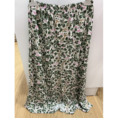 Jupe fleurs vert et rose