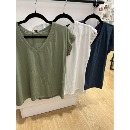 T-shirt col V étoiles manches
