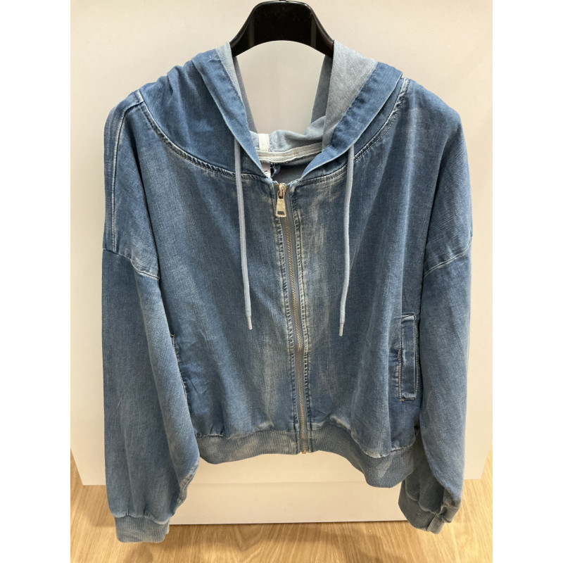 Veste blouson à capuche en jeans