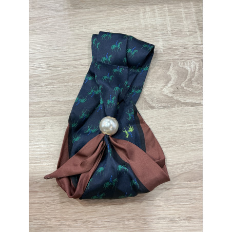 Collier foulard cheval marine , vert et choco