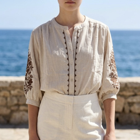 Blouse beige et choco Noria