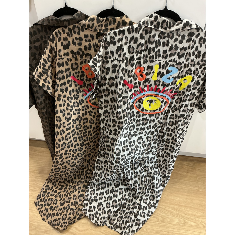 Robe longue chemise léopard