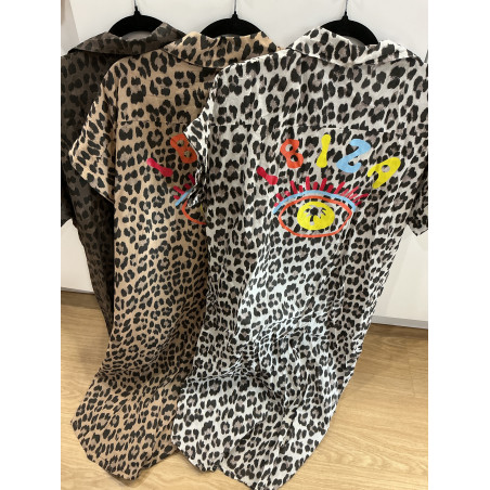 Robe longue chemise léopard