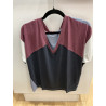 T-shirt Raj col V tri color bleu
