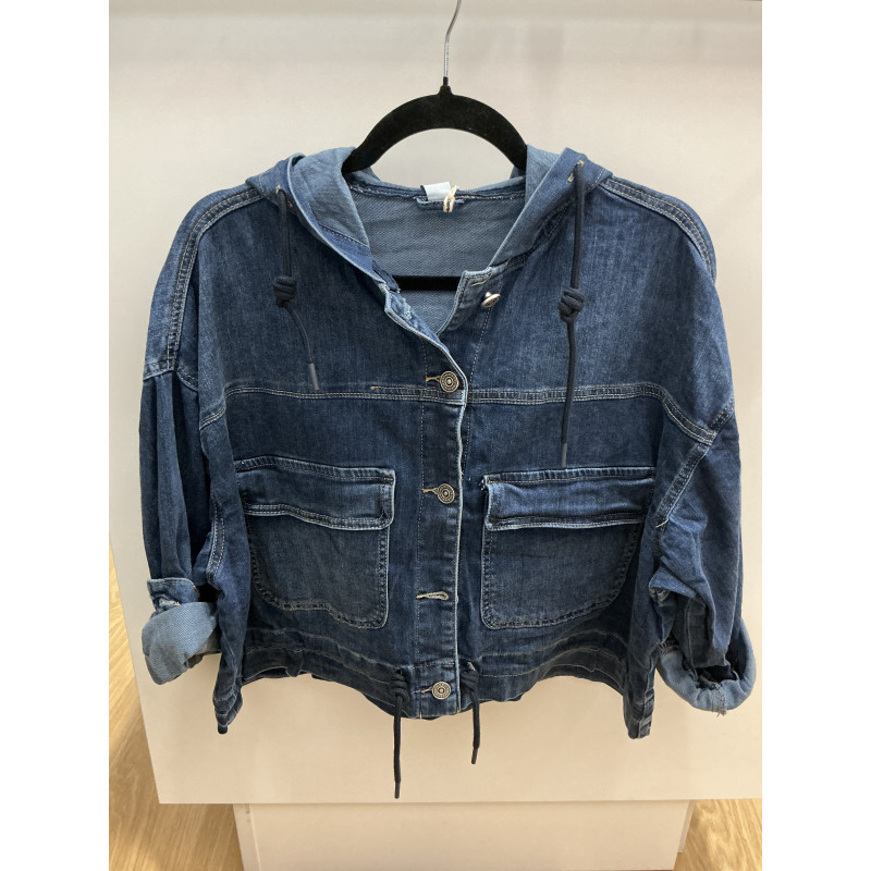 Veste en jeans a capuche bleu