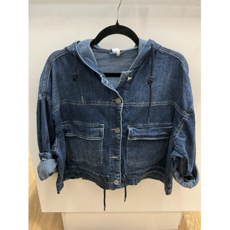 Veste en jeans a capuche bleu