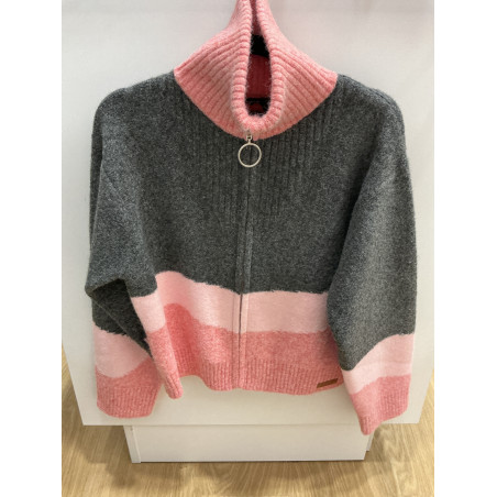 Gilet Julia rose et gris