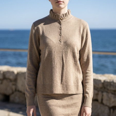 Pull col victorien taupe