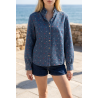 Chemise en jeans col victorien coeur rouge et blanc