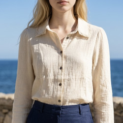 Chemise Lexine beige avec col broderie