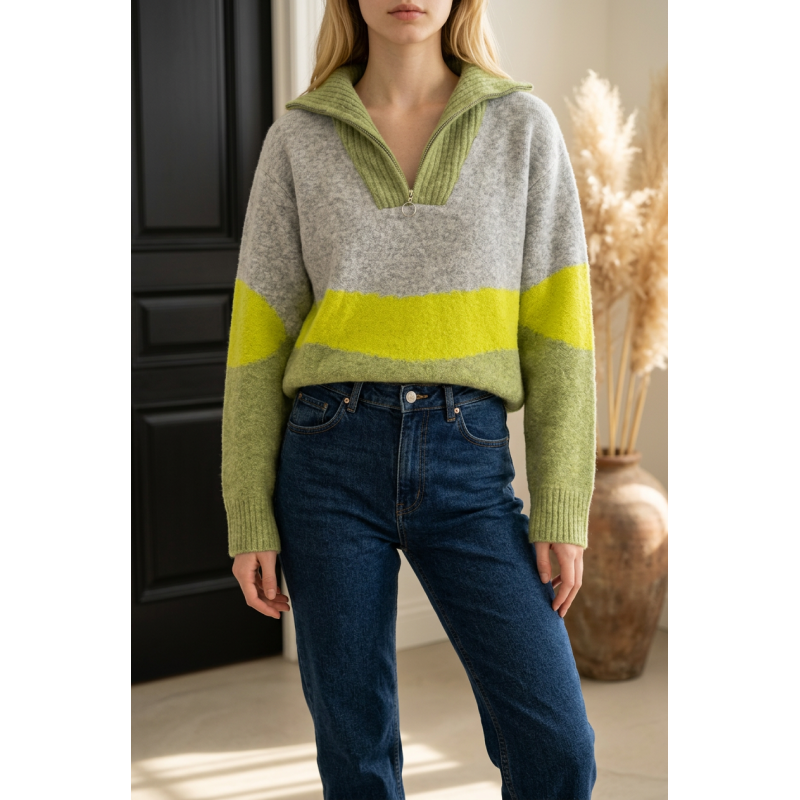 Pull vert et gris Juliette