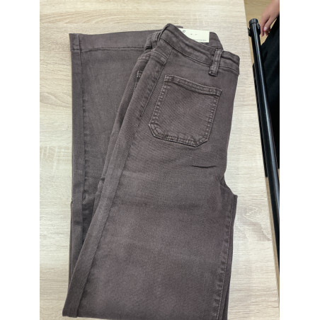 Jeans long large poches plaquées brun