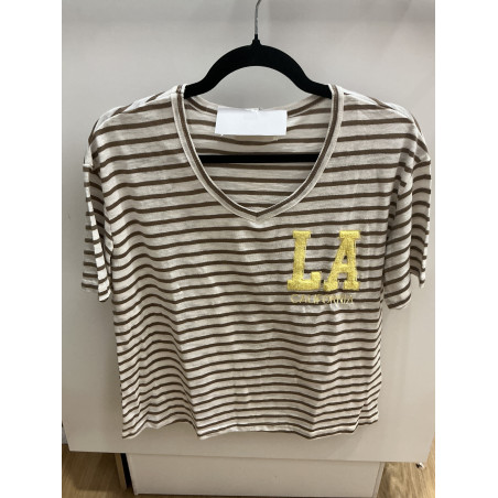 T-shirt L.A rayé taupe