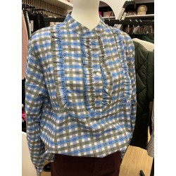 Blouse col Mao carreaux bleu et kaki