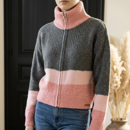 Gilet Julia rose et gris