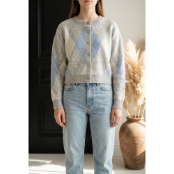 Gilet losange gris et bleu