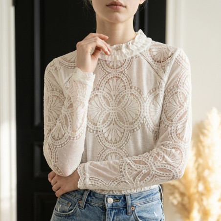 T-shirt dentelle blanc Eglantine