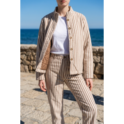 Veste col victorien rayure beige